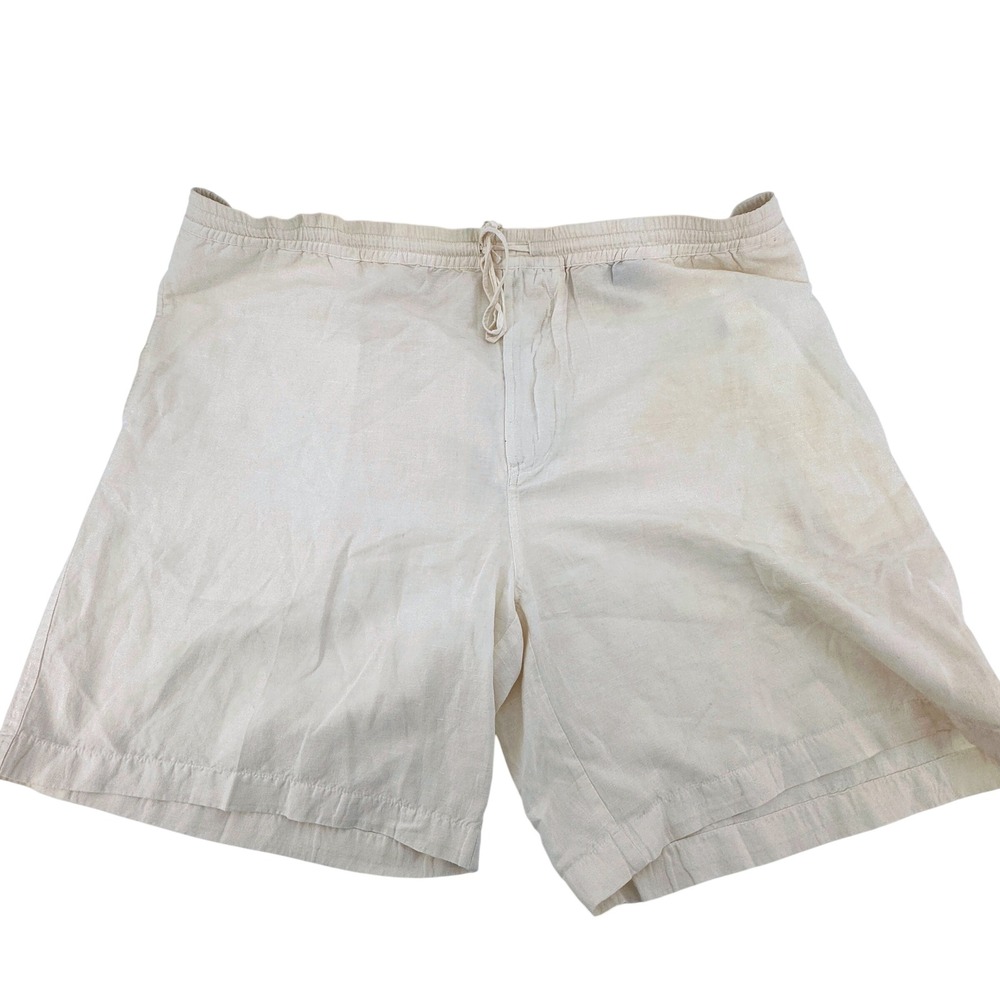 Nat Nast Shorts Mens XL White Solid Relaxed Fit Linen Cotton Silk Blend Modern